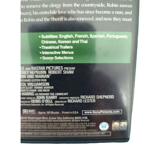 Vntg 1976 Robin & Marian DVD Sean Connery Audrey Hepburn Classic Romance Movie - Picture 3 of 4